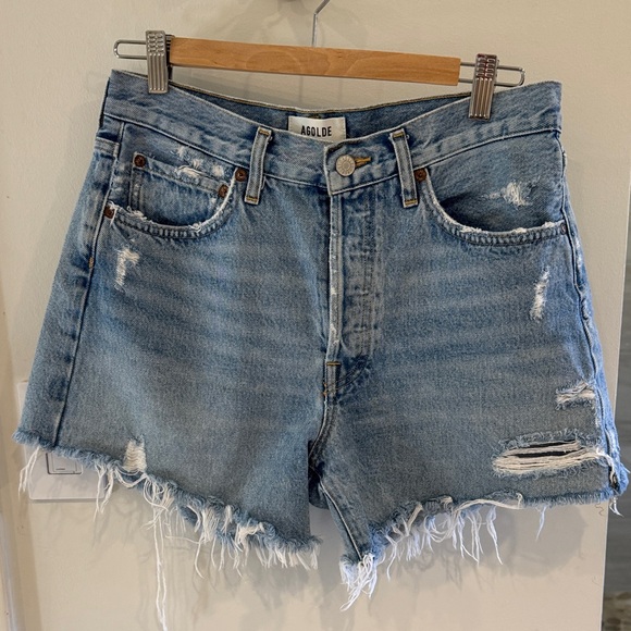 Agolde Pants - Agolde Light Blue Distressed High-Rise Denim Shorts